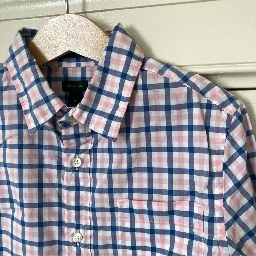 Crewcuts Kids Plaid Button Down Shirt in Blue and Pink Boys Size 8